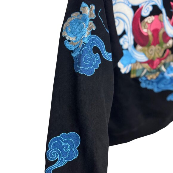 Oni by Bibisama Black Embroidered Anime Style Pullover Hoodie Men's Size M/L - Picture 11 of 14